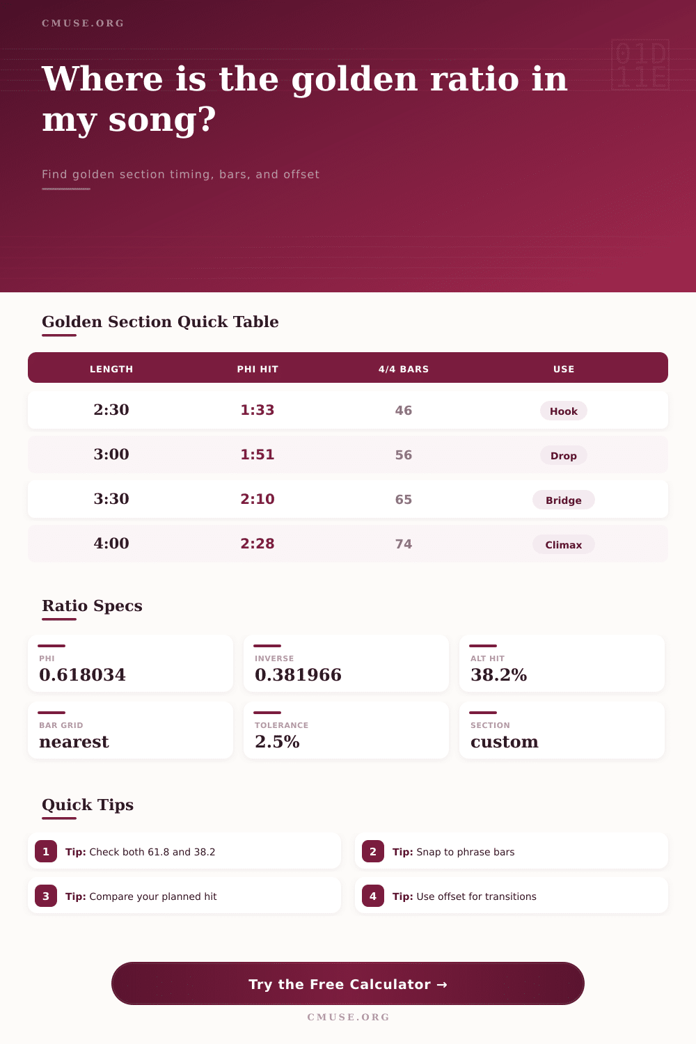 Golden Ratio Song Section Calculator