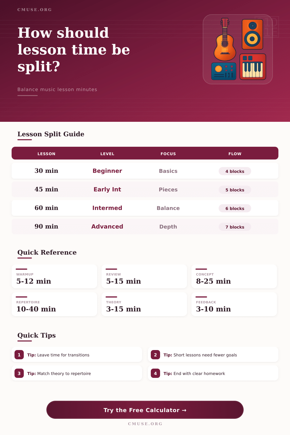 Lesson Plan Time Split Calculator for Music Teachers