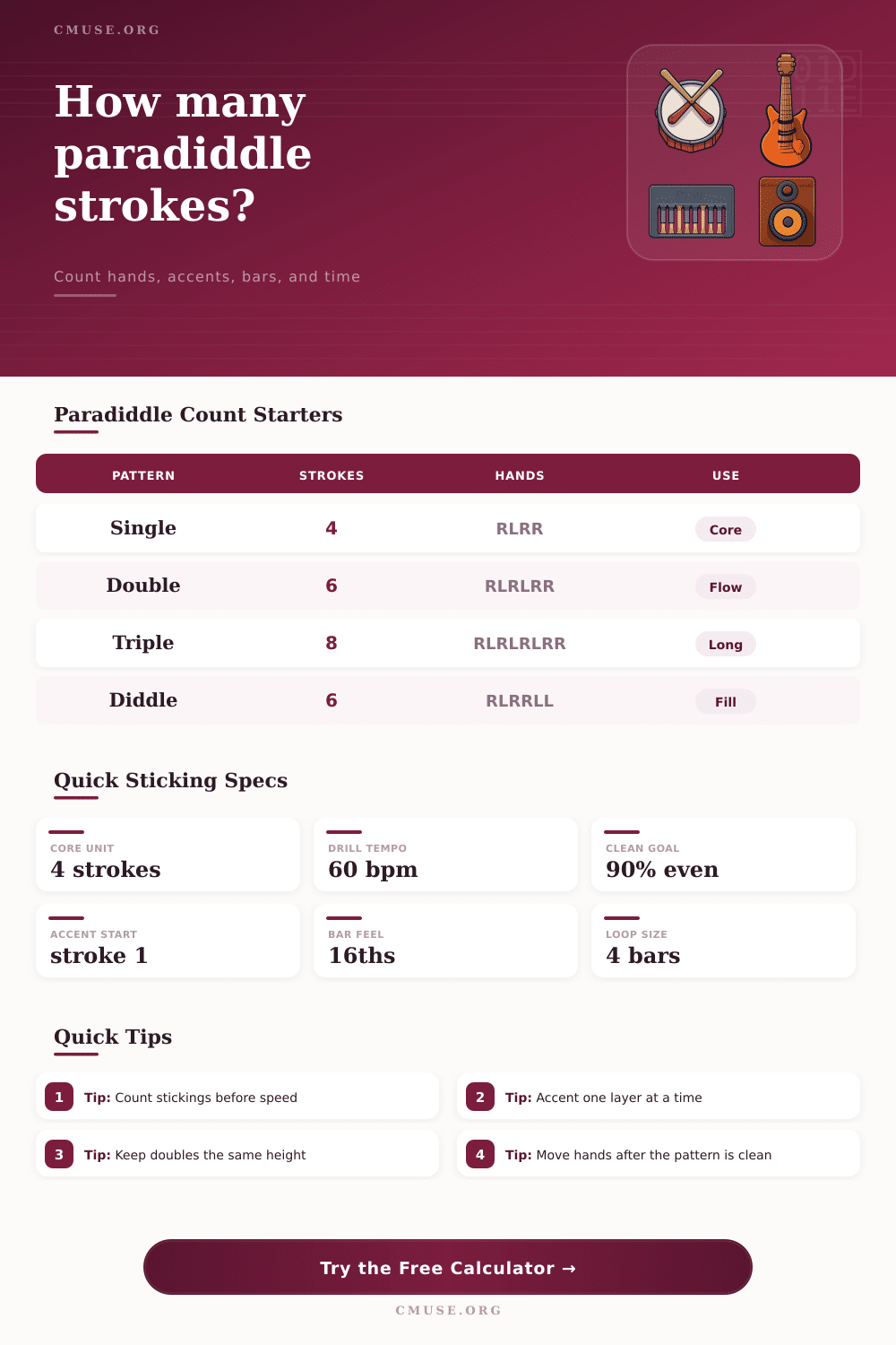 Paradiddle Sticking Count Calculator