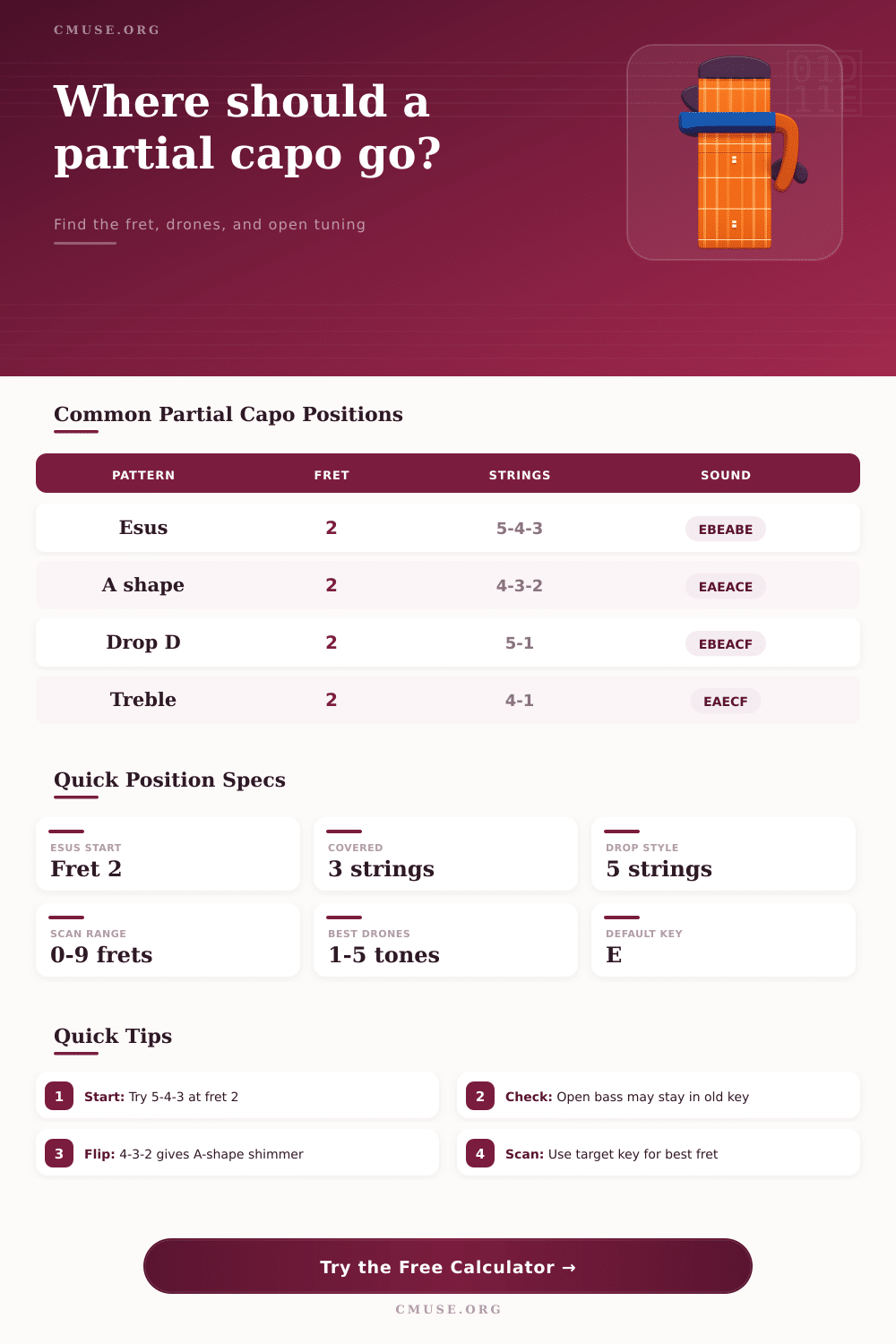 Partial Capo Position Calculator for Guitar