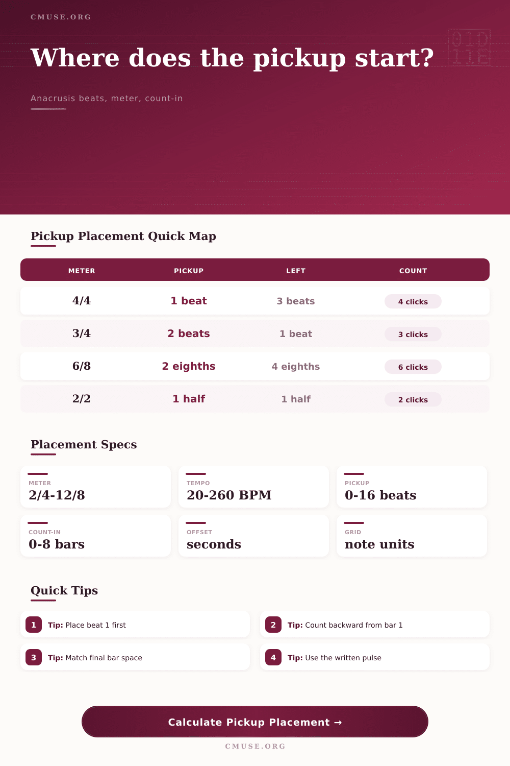Pickup Measure Beat Calculator