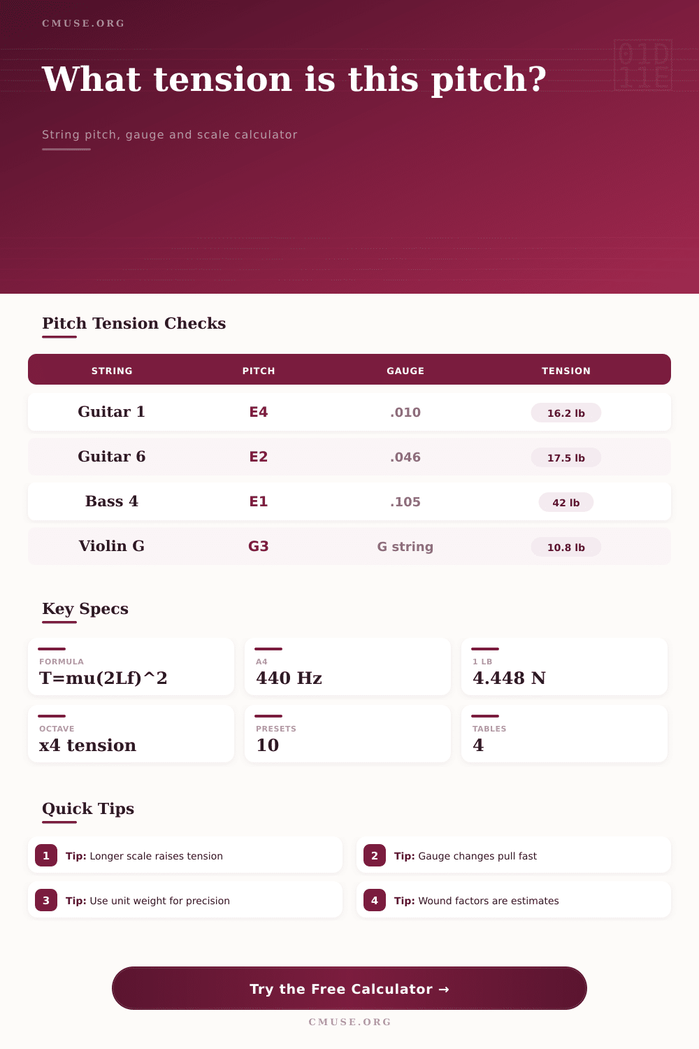 Pitch To Tension Conversion Calculator