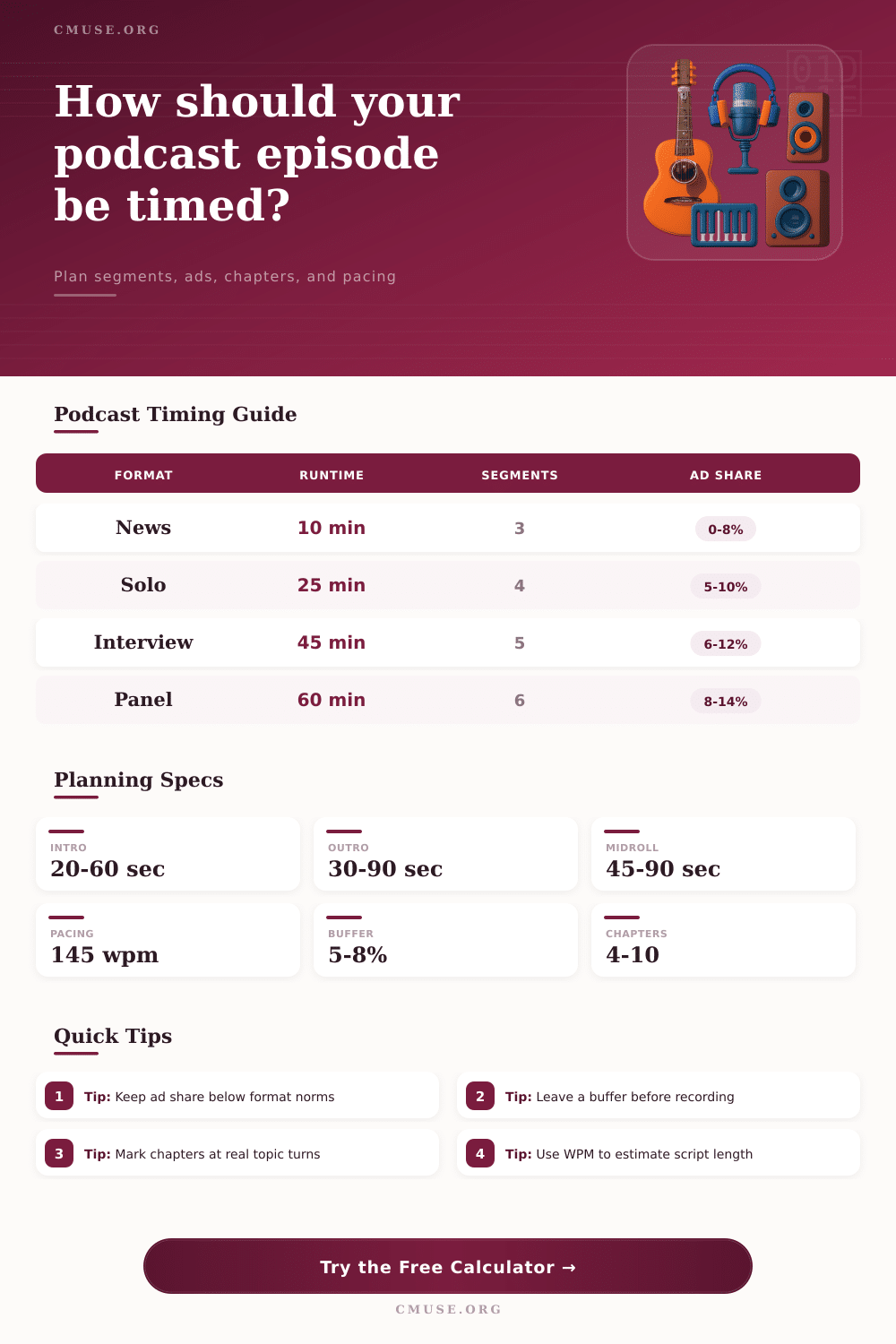 Podcast Episode Segment Planner Calculator