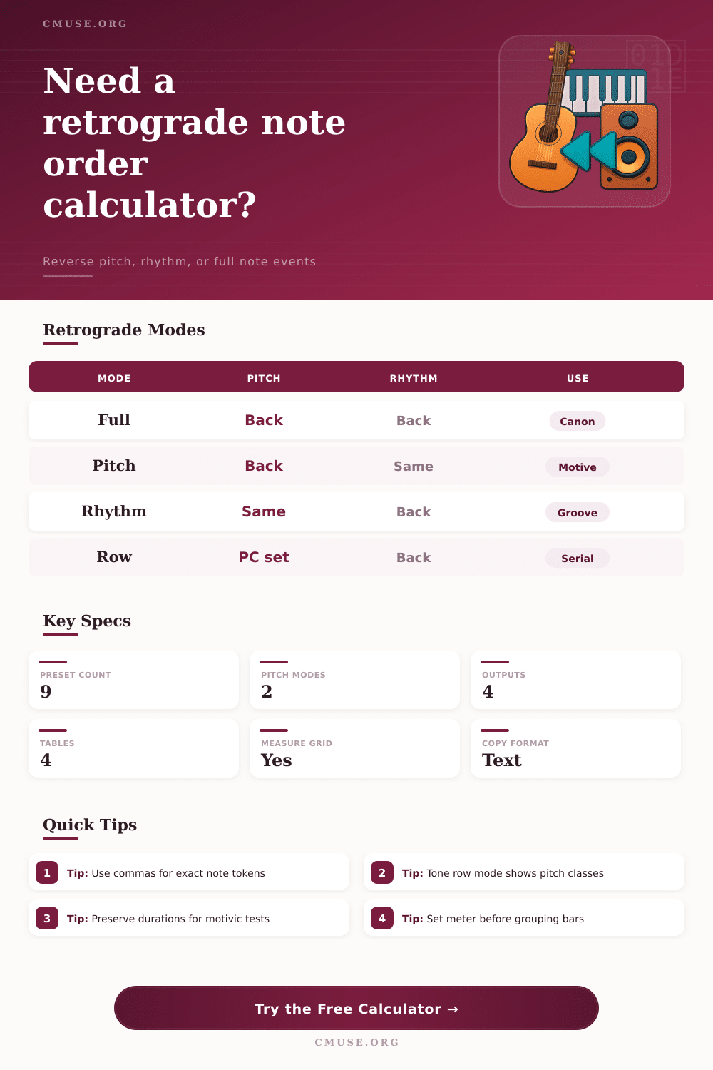 Retrograde Note Order Calculator for Music