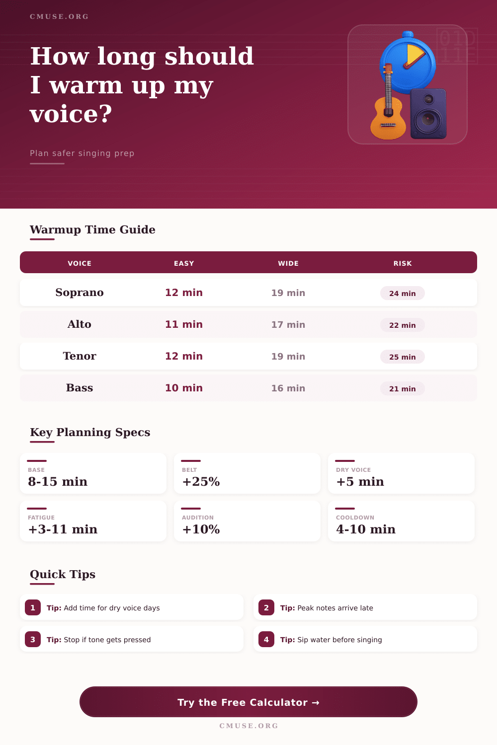 Vocal Warmup Duration Calculator